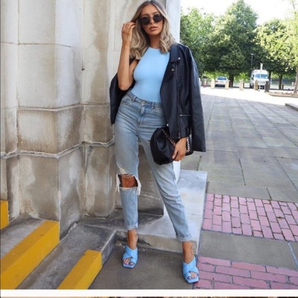 ZARA PADDED HEELED BLUE SHEEP LEATHER SANDALS - Picture 15 of 16